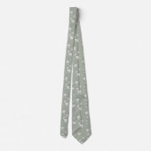 Muted Sage Green And White Wildflower Patterned ネクタイ (裏面)