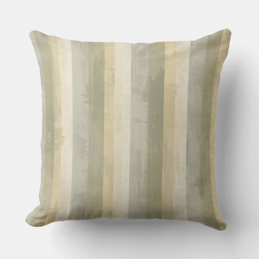 Muted Sage Green Gray Yellow Modern Rustic Stripe クッション (正面)