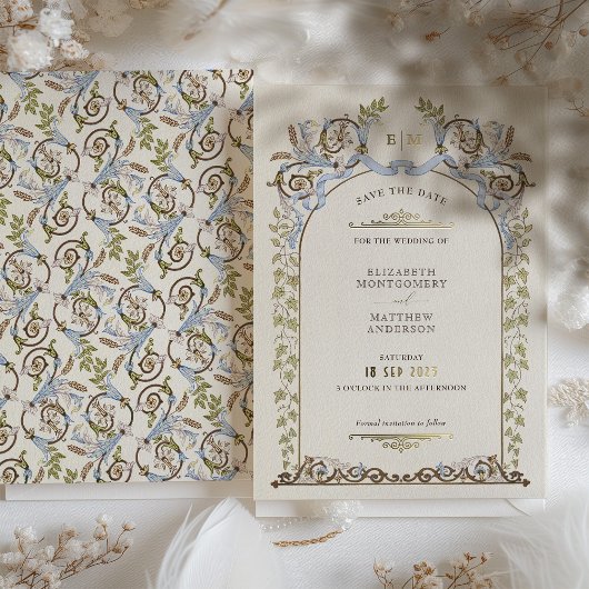 Muted Save The Date Victorian Royal Wedding 箔招待状