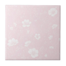 Muted Soft Pink And White Wildflower Pattern タイル