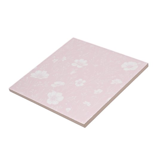 Muted Soft Pink And White Wildflower Pattern タイル (側面)