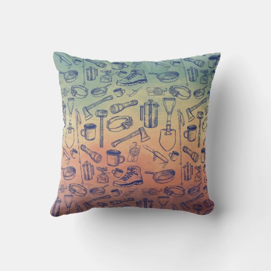 Muted sunset Ombré Camping Gear Pattern クッション (裏面)