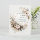 Muted Teal Watercolor Gold Circle Wedding 招待状 (スタンド正面)