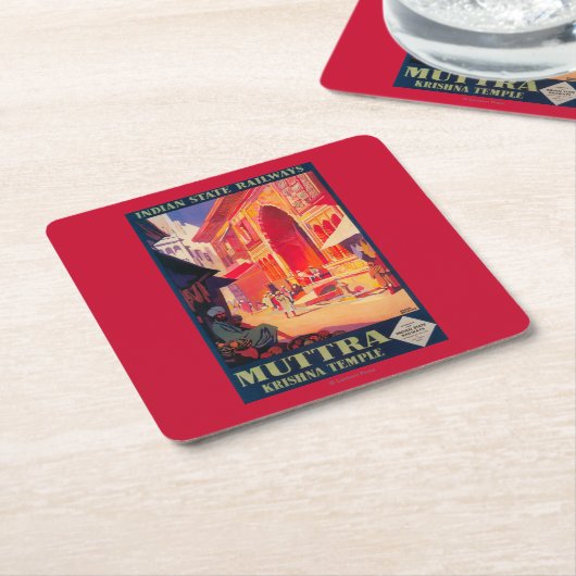 Muttra Krishnaの寺院旅行ポスター スクエアペーパーコースター (アングル)