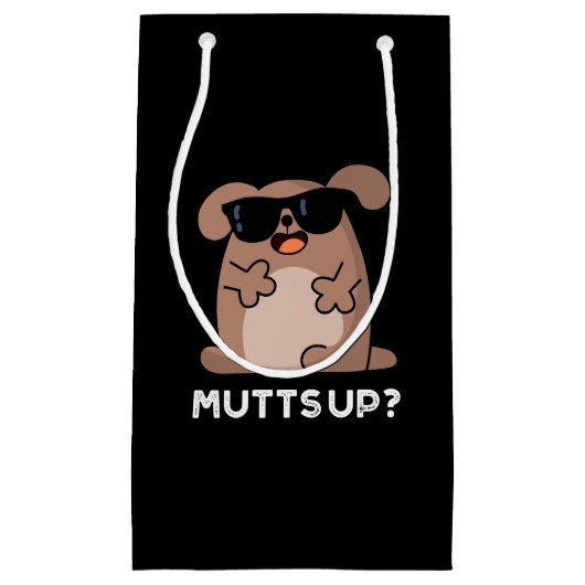 Mutts Up おもしろい Doggie Pun Dark BG スモールペーパーバッグ (正面)