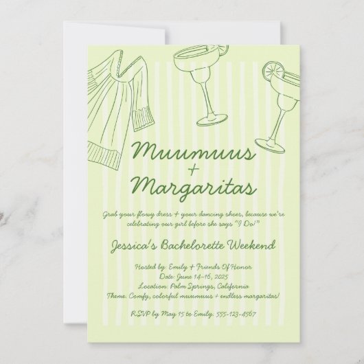 Muumuus & Margaritas Green Bachelorette Weekend 招待状 (正面)