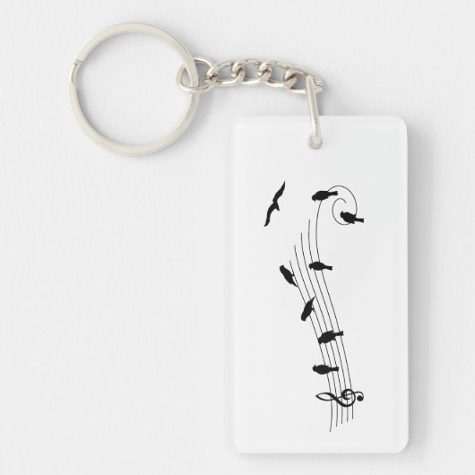 Muziekbalk met vogels als muzieknoten. キーホルダー (正面)