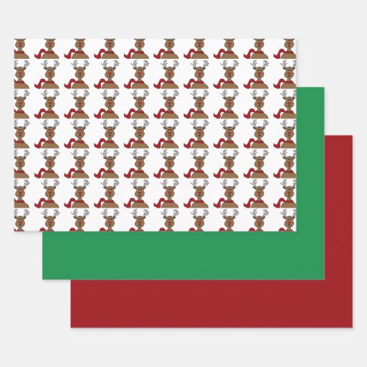 MVB 赤い鼻のトナカイデザイン ラッピングペーパーシート (セット)
