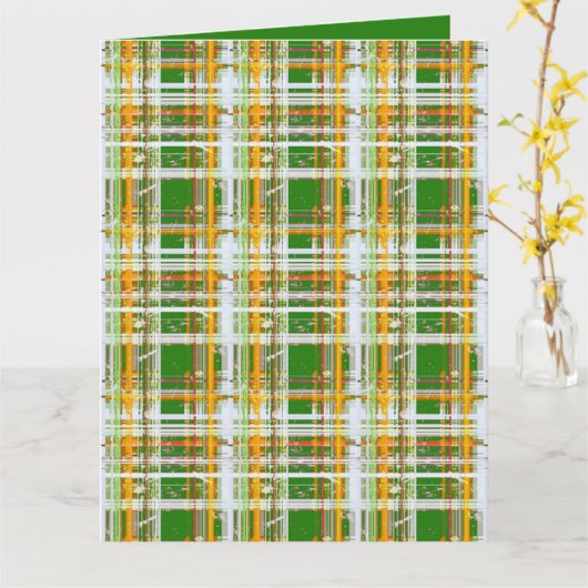 MVB Fall Plaid Green/Orange/Yellow Design カード (黄色い花)