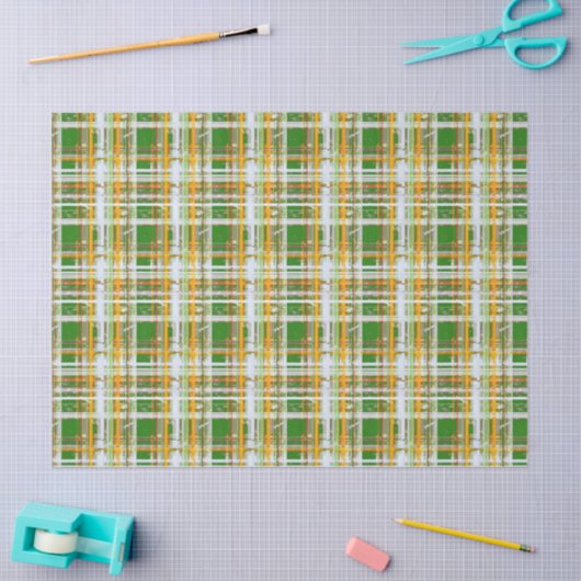 MVB Fall Plaid Green/Orange/Yellow Design 薄葉紙 (クラフト)