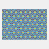 MVB Retro Blue Pattern with Yellow Flower Design ラッピングペーパーシート (正面)