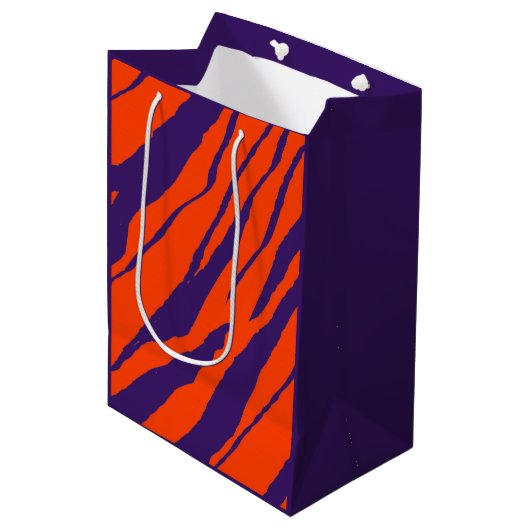 MVB Tiger Stripes Design- Orange & Purple ミディアムペーパーバッグ (正面アングル)