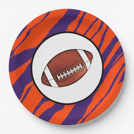 MVB Tiger Stripes Design- Orange & Purple Football ペーパープレート (正面)