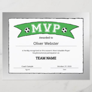MVPプレイヤー – MVP証明書 – サッカー証明書