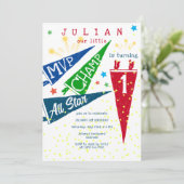 MVP チャンピオン オールスターズ モダン カラフル 1歳 誕生日 招待状 (スタンド正面)