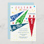 MVP チャンピオン オールスターズ モダン カラフル 1歳 誕生日 招待状 (正面/裏面)