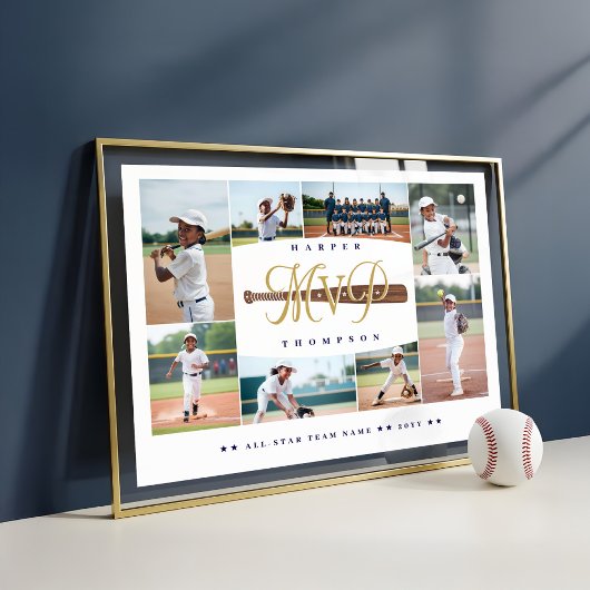 MVP Baseball Player Sports Photo Collage Keepsake ポスター