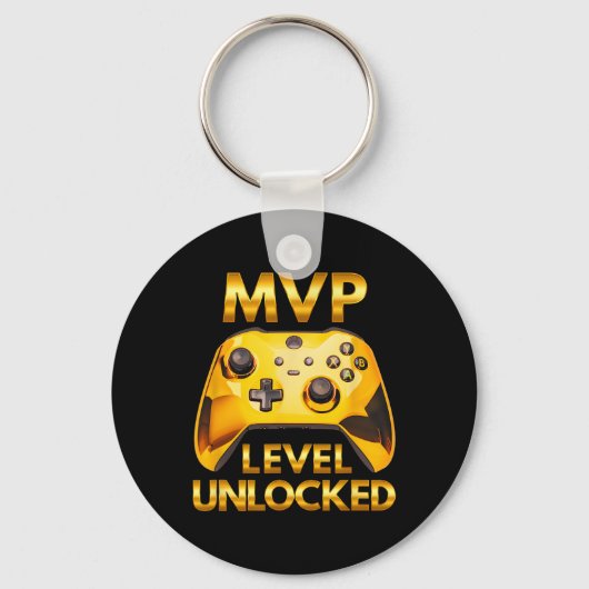 Mvp Level Unlocked Video Game Player Gold Gaming C キーホルダー (正面)