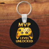 Mvp Level Unlocked Video Game Player Gold Gaming C キーホルダー (正面)