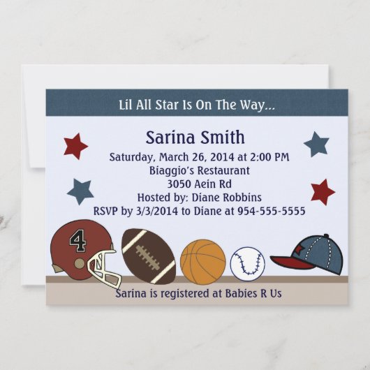 MVP/Sports2ベビーシャワー/バースデーパーティ招待状 招待状 (正面)