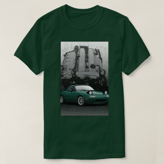 MX5 Miata NA MK1イラストレーション(BP18エンジン搭載) Tシャツ (デザイン正面)