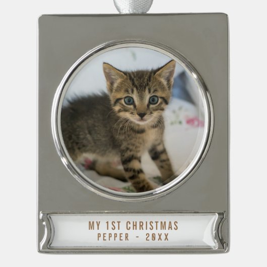 My 1st Christmas Cat Photo Keepsake シルバープレートバナーオーナメント (正面)