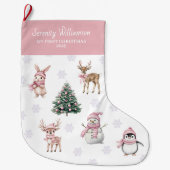 My 1st Christmas Custom Baby Girl Woodland ラージクリスマスストッキング (正面)