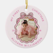 My 1st Christmas Pink Bow Baby Photo Keepsake セラミックオーナメント (正面)