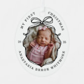 My 1st Christmas Scribble Bow Baby Photo Keepsake メタルオーナメント (正面)