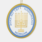 My 1st Hanukkahフォトブルー金ゴールド パーソナライズされた セラミックオーナメント (左)
