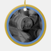 My 1st Hanukkahフォトブルー金ゴールド パーソナライズされた セラミックオーナメント (裏面)