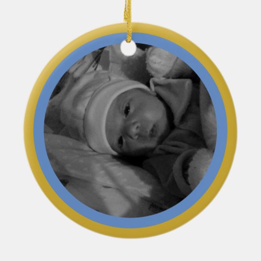 My 1st Hanukkahフォトブルー金ゴールド パーソナライズされた セラミックオーナメント (裏面)