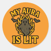 MY AURA IS LIT – 面白いハロウィーン幽霊シール ラウンドシール (正面)
