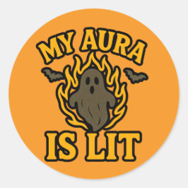 MY AURA IS LIT – 面白いハロウィーン幽霊シール ラウンドシール