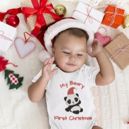 My Beary First Christmas – Panda with Santa Hat ベビーボディスーツ