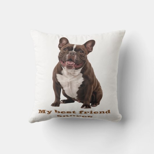 My Best Friend Snores – Brown French Bulldog Throw クッション (裏面)