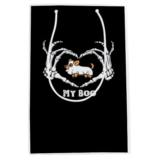 My Boo Chihuahua Costume With Skeleton Heart Hands ミディアムペーパーバッグ (正面)