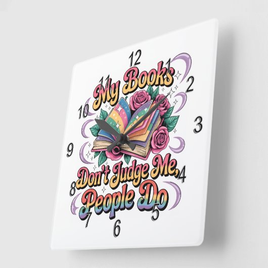 My Books Don't Judge Me.... スクエア壁時計 (傾斜)