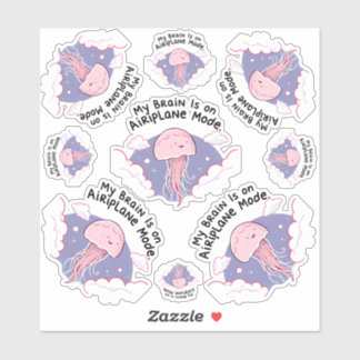 My Brain Airplane Mode Funny Jellyfish Brain Fog シール