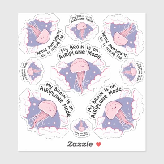 My Brain Airplane Mode Funny Jellyfish Brain Fog  シール (シート)
