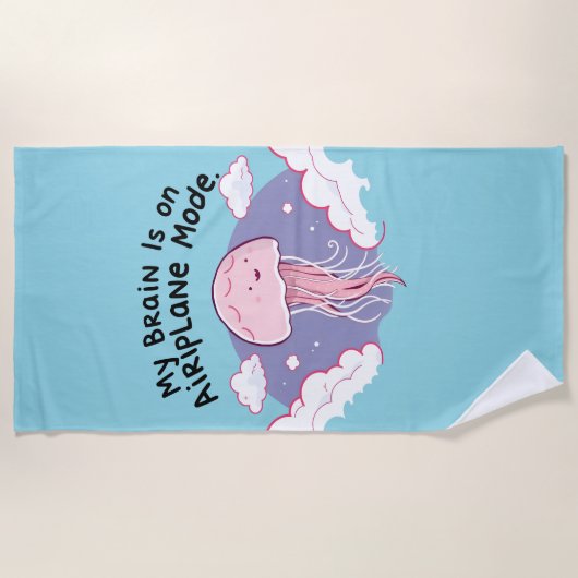 My Brain Airplane Mode Funny Jellyfish Brain Fog  ビーチタオル (正面)