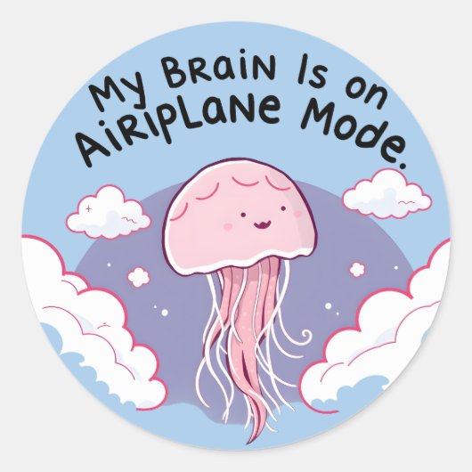 My Brain Airplane Mode Funny Jellyfish Brain Fog ラウンドシール (正面)