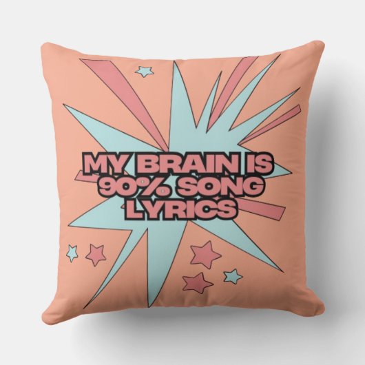 My Brain is 90% Song Lyrics – Funny Retro Pop Art クッション (裏面)