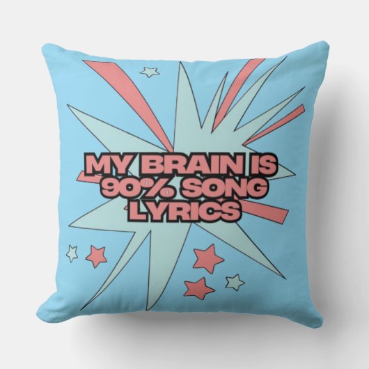 My Brain is 90% Song Lyrics – Funny Retro Pop Art クッション (正面)