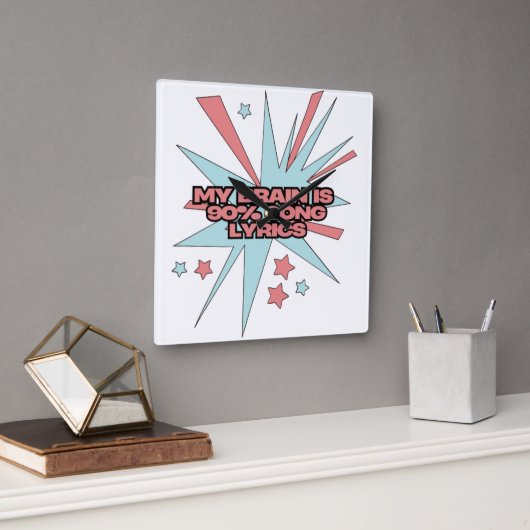 My Brain is 90% Song Lyrics – Funny Retro Pop Art スクエア壁時計 (オフィス)