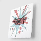 My Brain is 90% Song Lyrics – Funny Retro Pop Art スクエア壁時計 (傾斜)