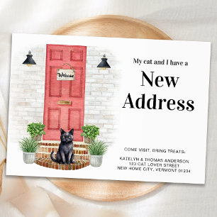 My Cat and I New Address Black Cat Door Moving 案内ポストカード