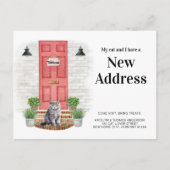 My Cat and I New Address Gray Cat Door Moving 案内ポストカード (正面)