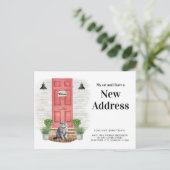 My Cat and I New Address Gray Cat Door Moving 案内ポストカード (スタンド正面)