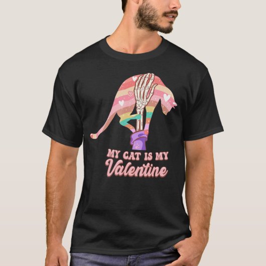 My Cat Is My Valentine Day Skeleton Cute Kitten Bo Tシャツ (正面)